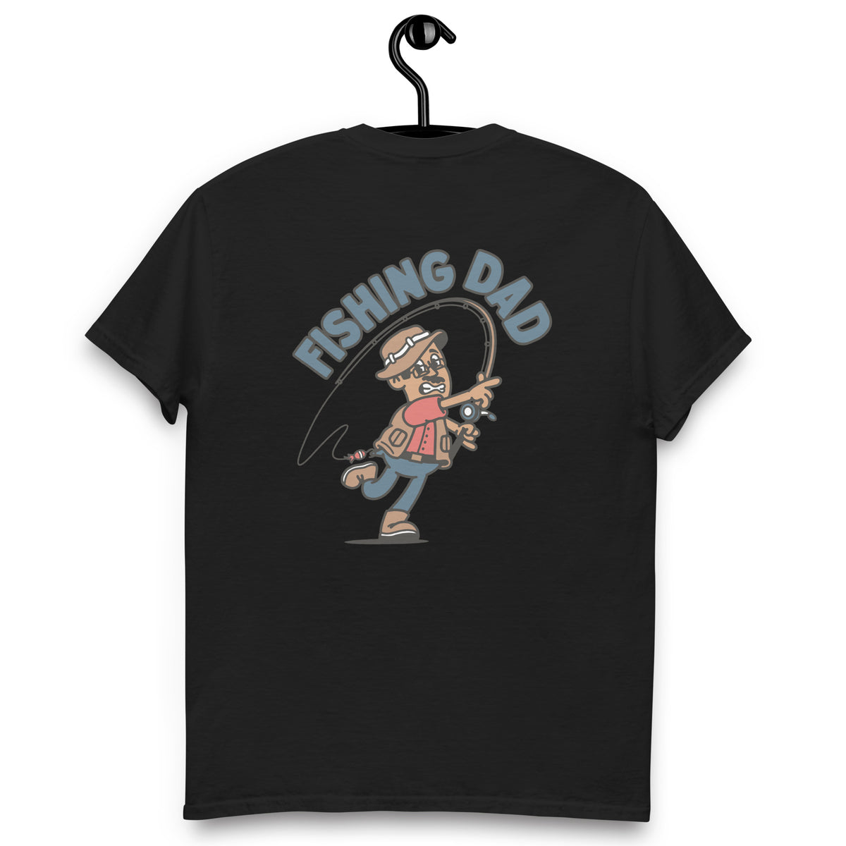 Fishing Black Hair Tan Skin Tone Glasses Moustache Dad T-Shirt