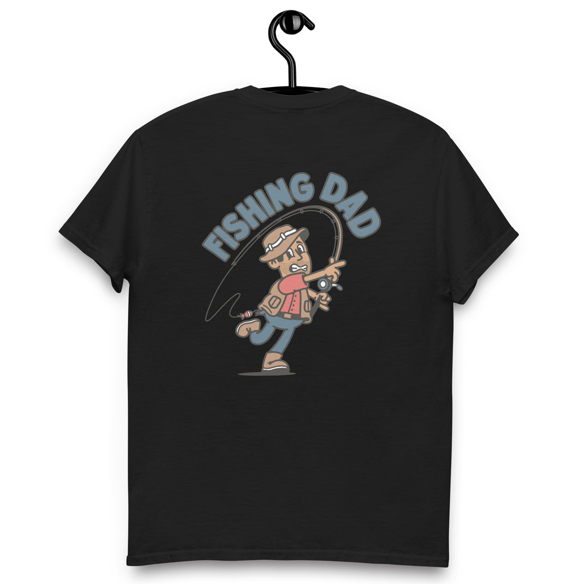 Fishing Black Hair Tan Skin Tone No-Glasses Stubble Dad T-Shirt
