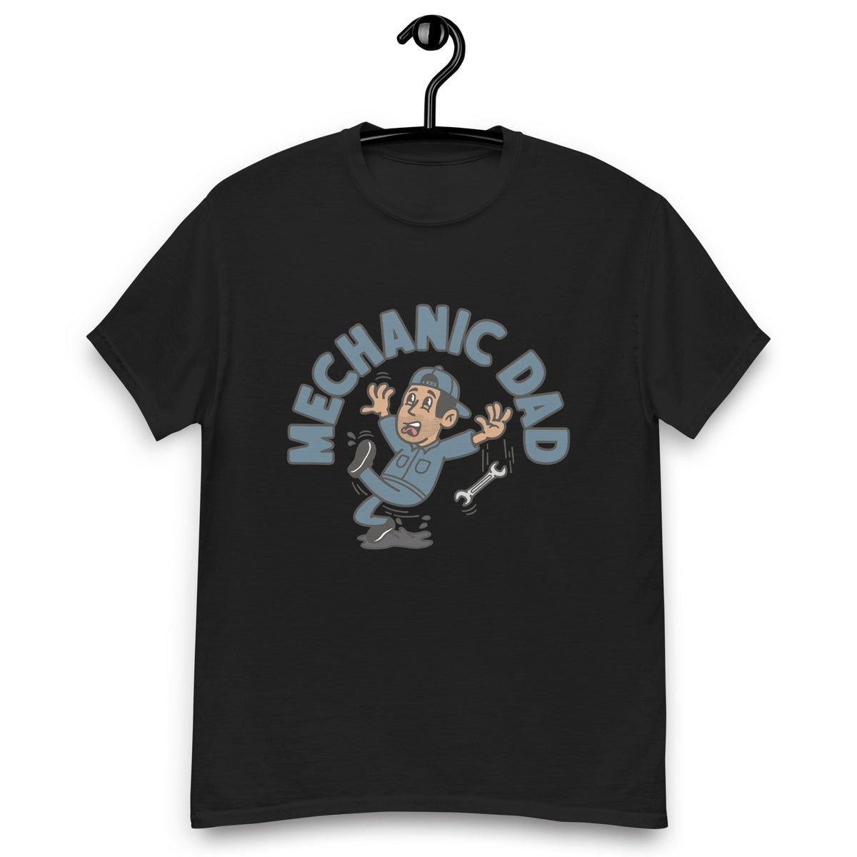 Mechanic Black Hair Tan Skin Tone No-Glasses Stubble Dad T-Shirt
