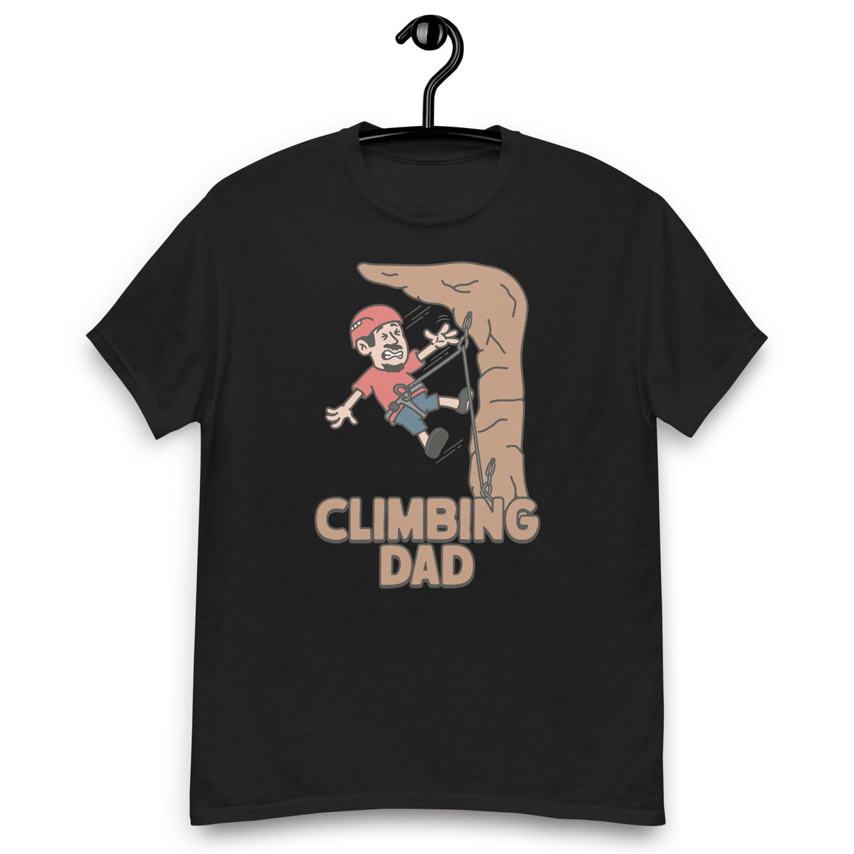 Climbing Black Hair Light Skin Tone No-Glasses Moustache & Chin Beard Dad T-Shirt