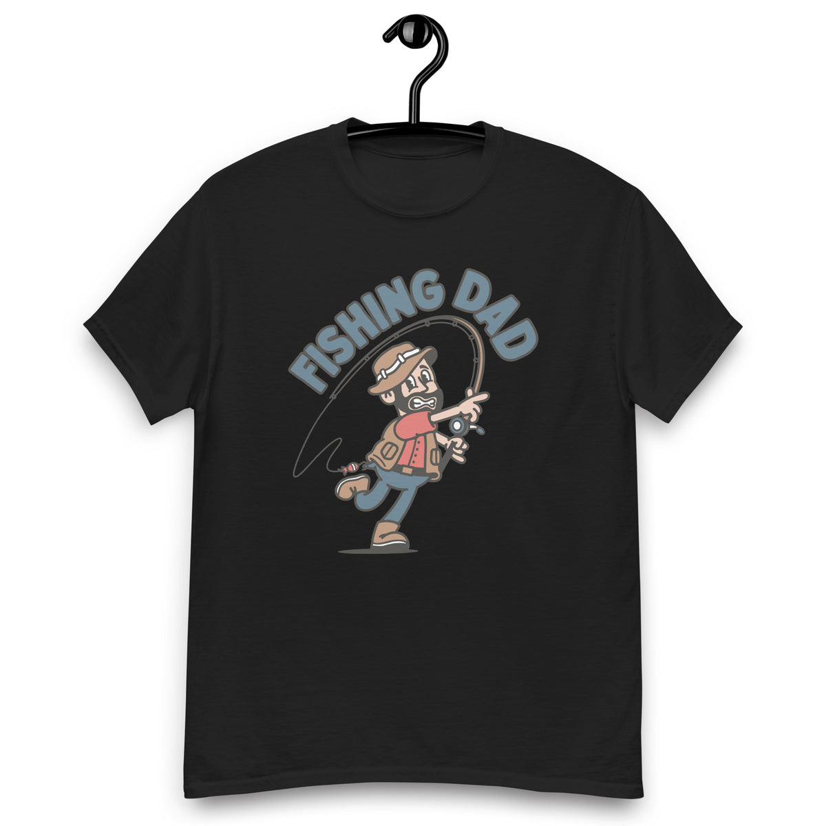 Fishing Black Hair Light Skin Tone No-Glasses Beard Dad T-Shirt