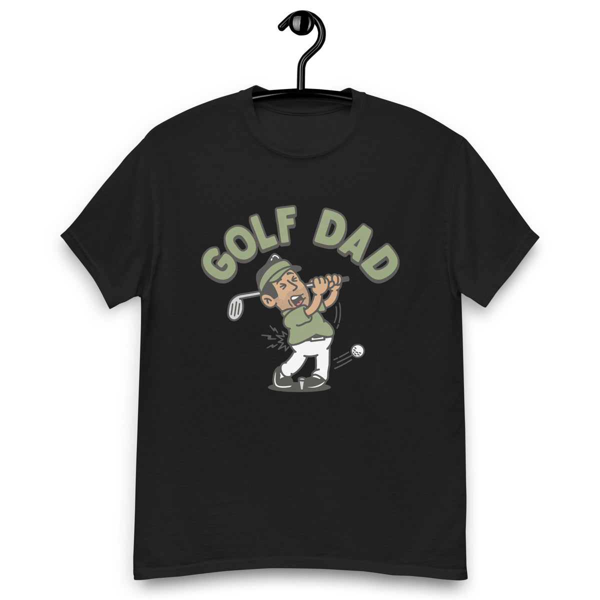 Golf Black Hair Tan Skin Tone No-Glasses Stubble Dad T-Shirt