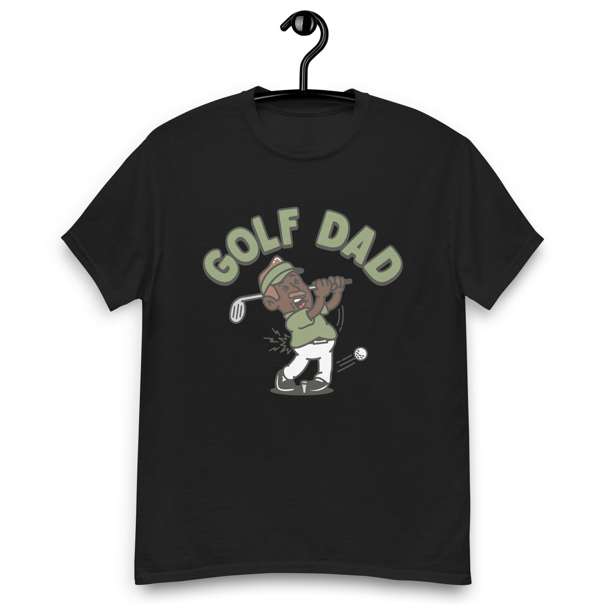 Golf Brown Hair Dark Skin Tone No-Glasses Moustache Dad T-Shirt