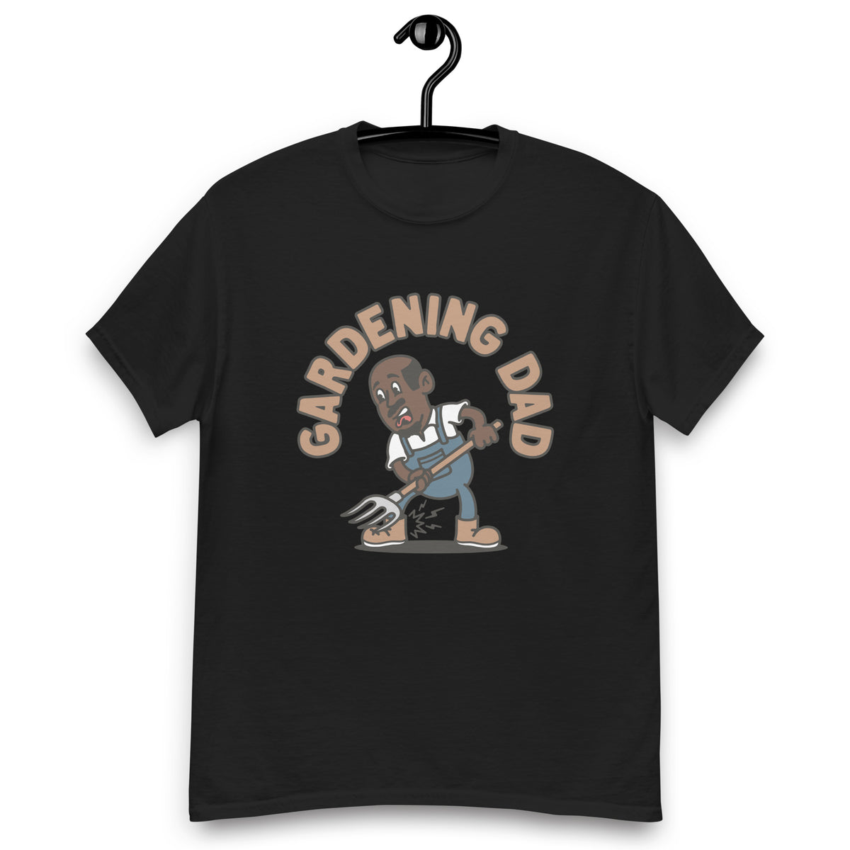 Gardening Black Hair Dark Skin Tone No-Glasses Bald Moustache & Chin Beard Dad T-Shirt