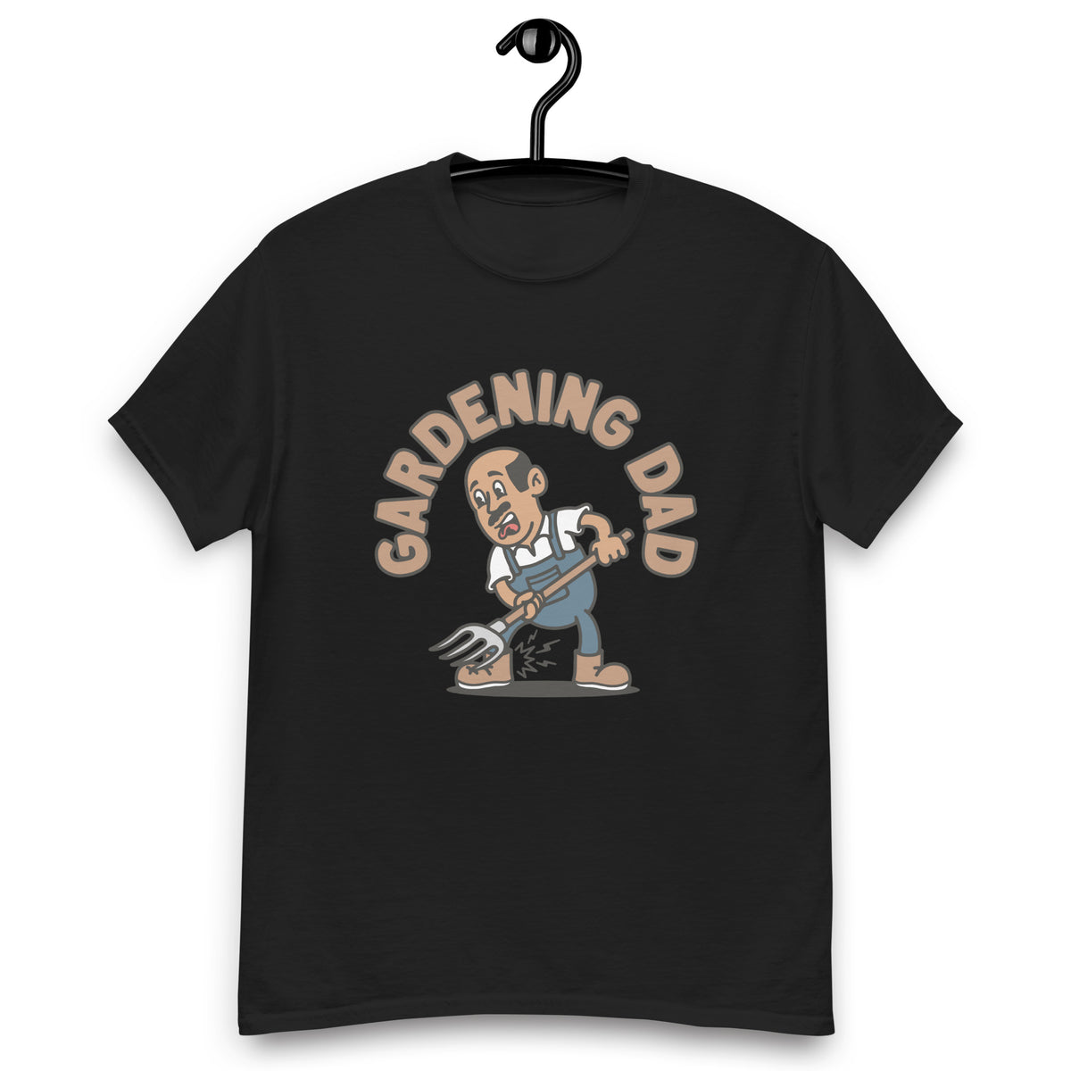 Gardening Black Hair Tan Skin Tone No-Glasses Bald Moustache Dad T-Shirt
