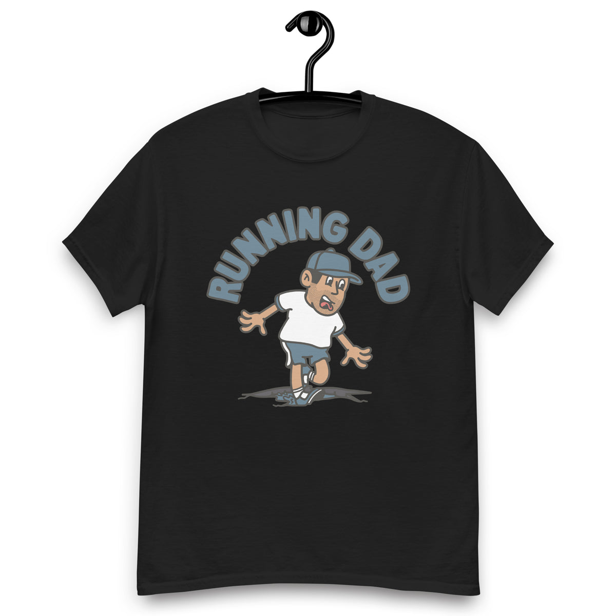 Running Black Hair Tan Skin Tone No-Glasses Stubble Dad T-Shirt