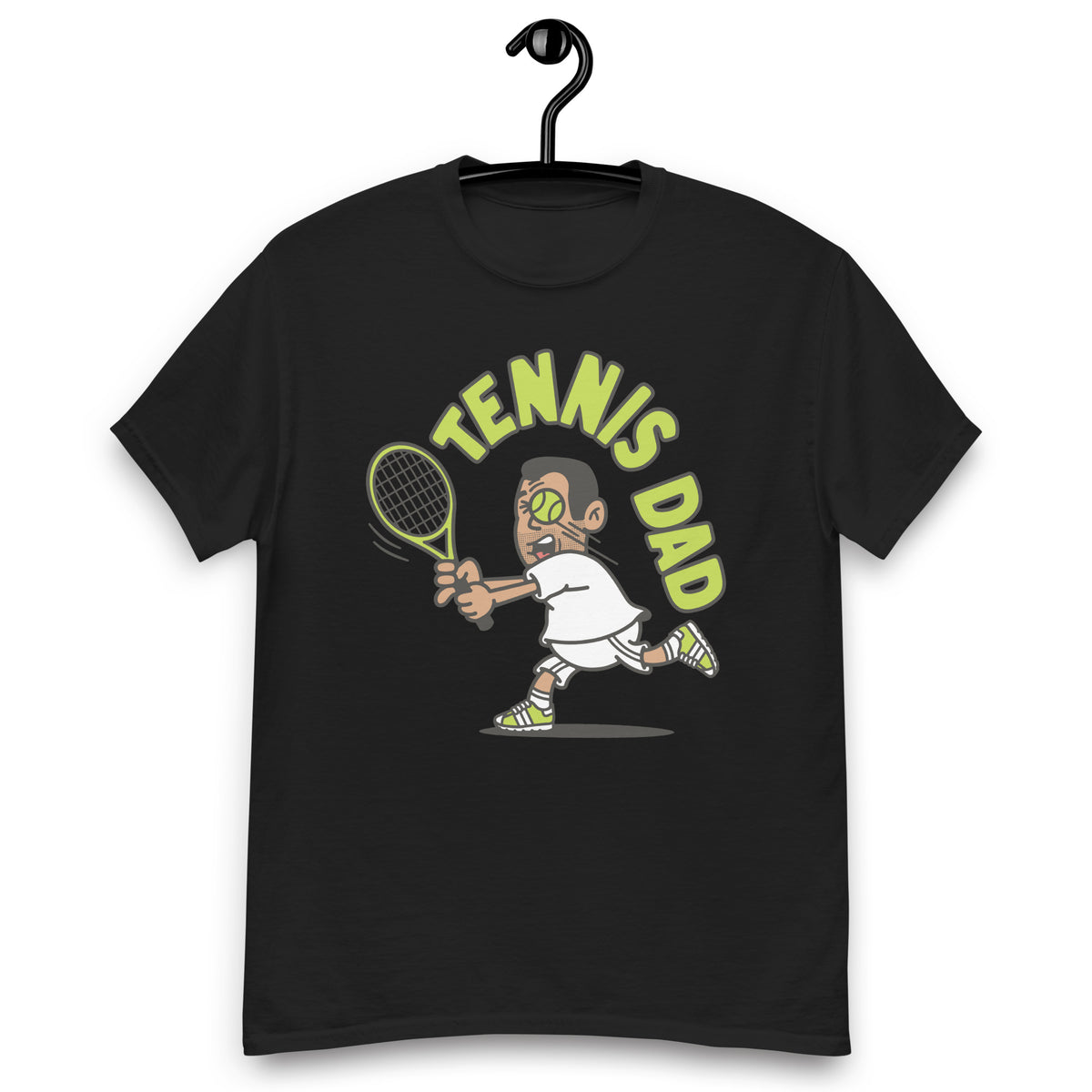 Tennis Black Hair Tan Skin Tone No-Glasses Short Stubble Dad T-Shirt