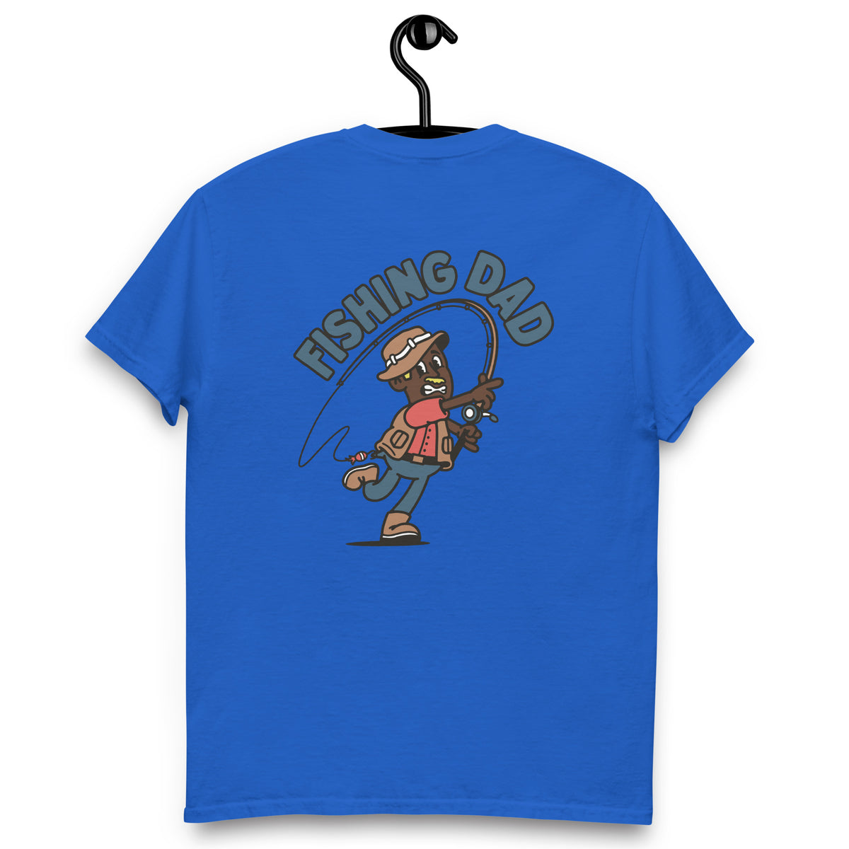 Fishing Blond Hair Dark Skin Tone No-Glasses Moustache Dad T-Shirt