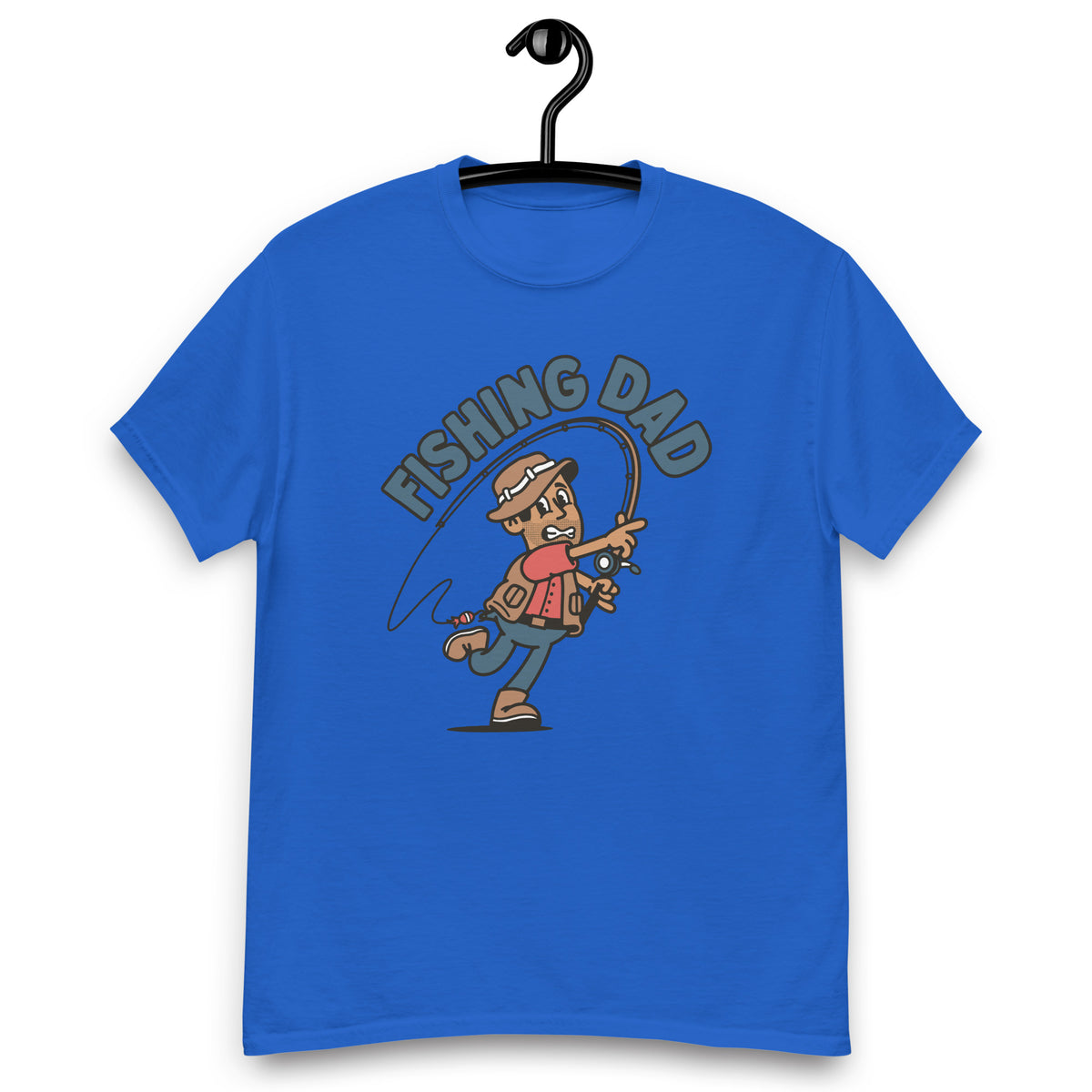 Fishing Black Hair Tan Skin Tone No-Glasses Stubble Dad T-Shirt