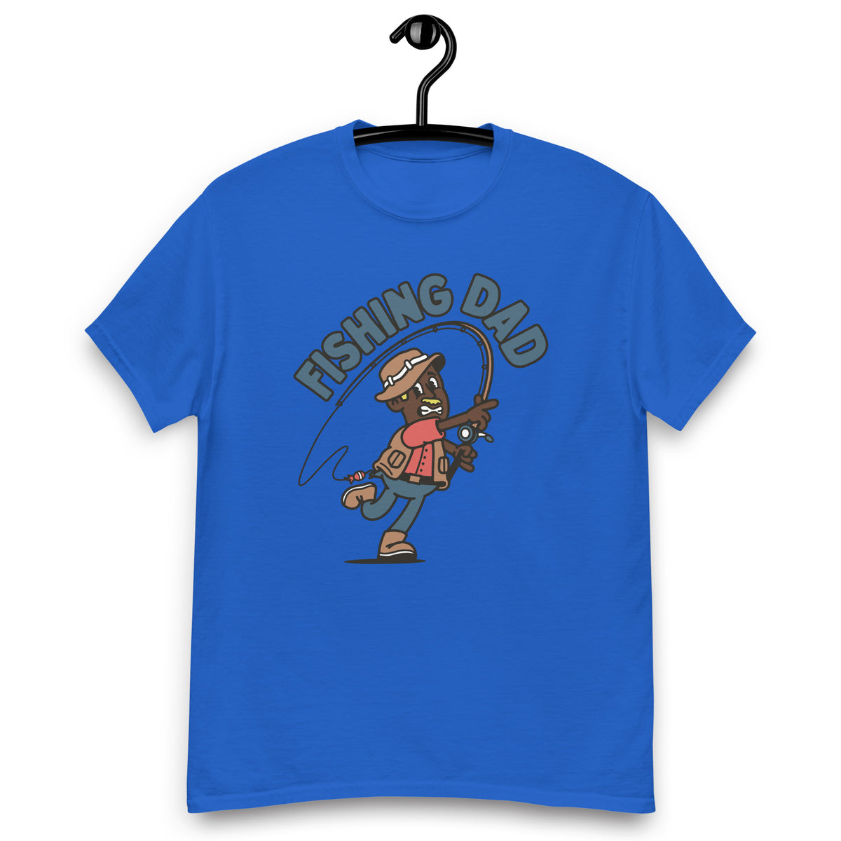 Fishing Blond Hair Dark Skin Tone No-Glasses Moustache Dad T-Shirt