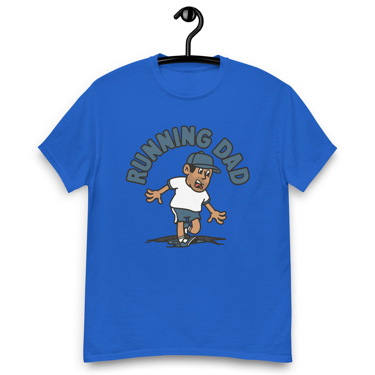 Running Black Hair Tan Skin Tone No-Glasses Stubble Dad T-Shirt