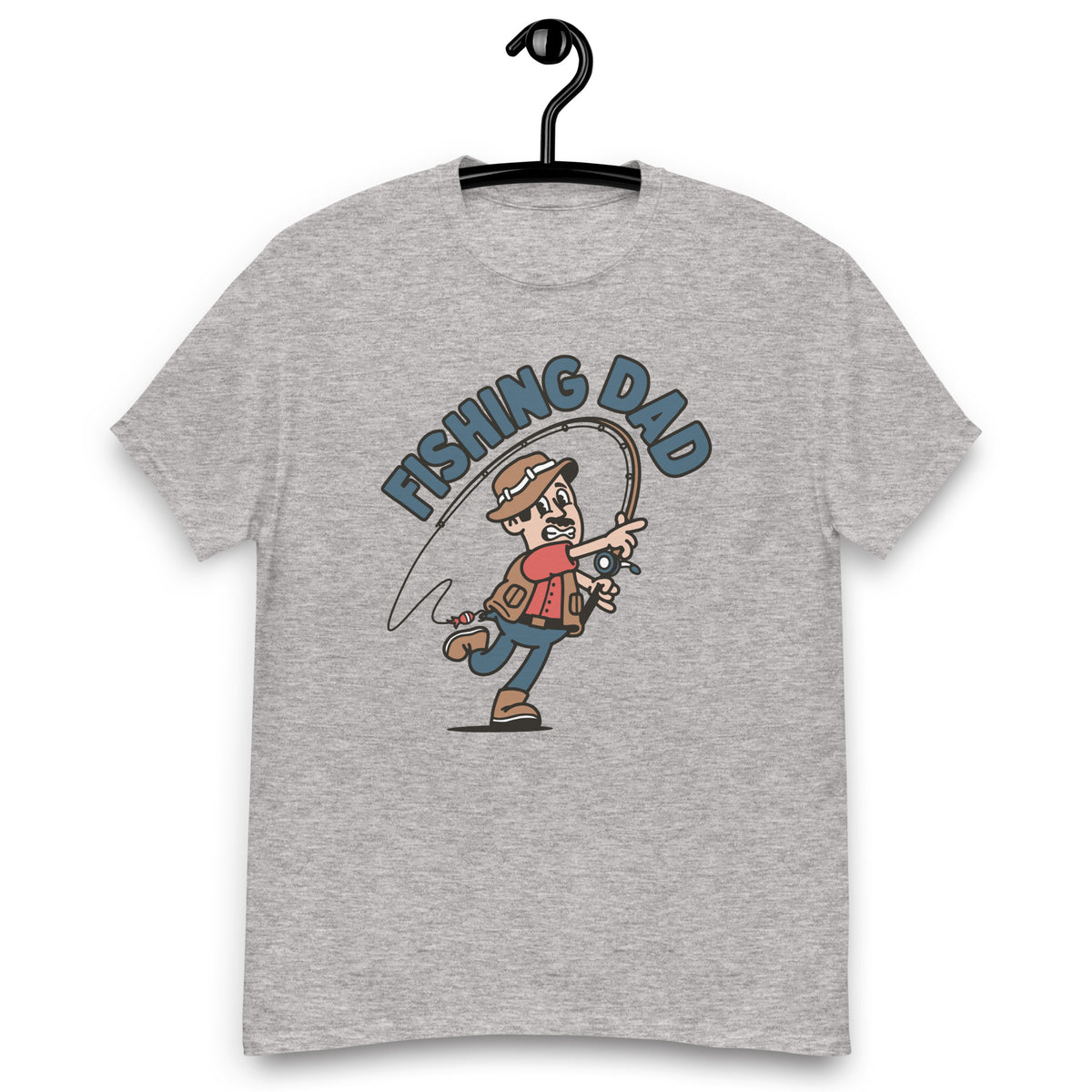 Fishing Black Hair Light Skin Tone No-Glasses Moustache Dad T-Shirt