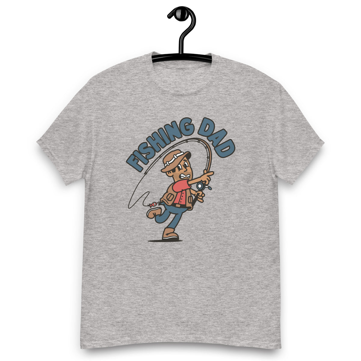 Fishing Black Hair Tan Skin Tone No-Glasses Stubble Dad T-Shirt