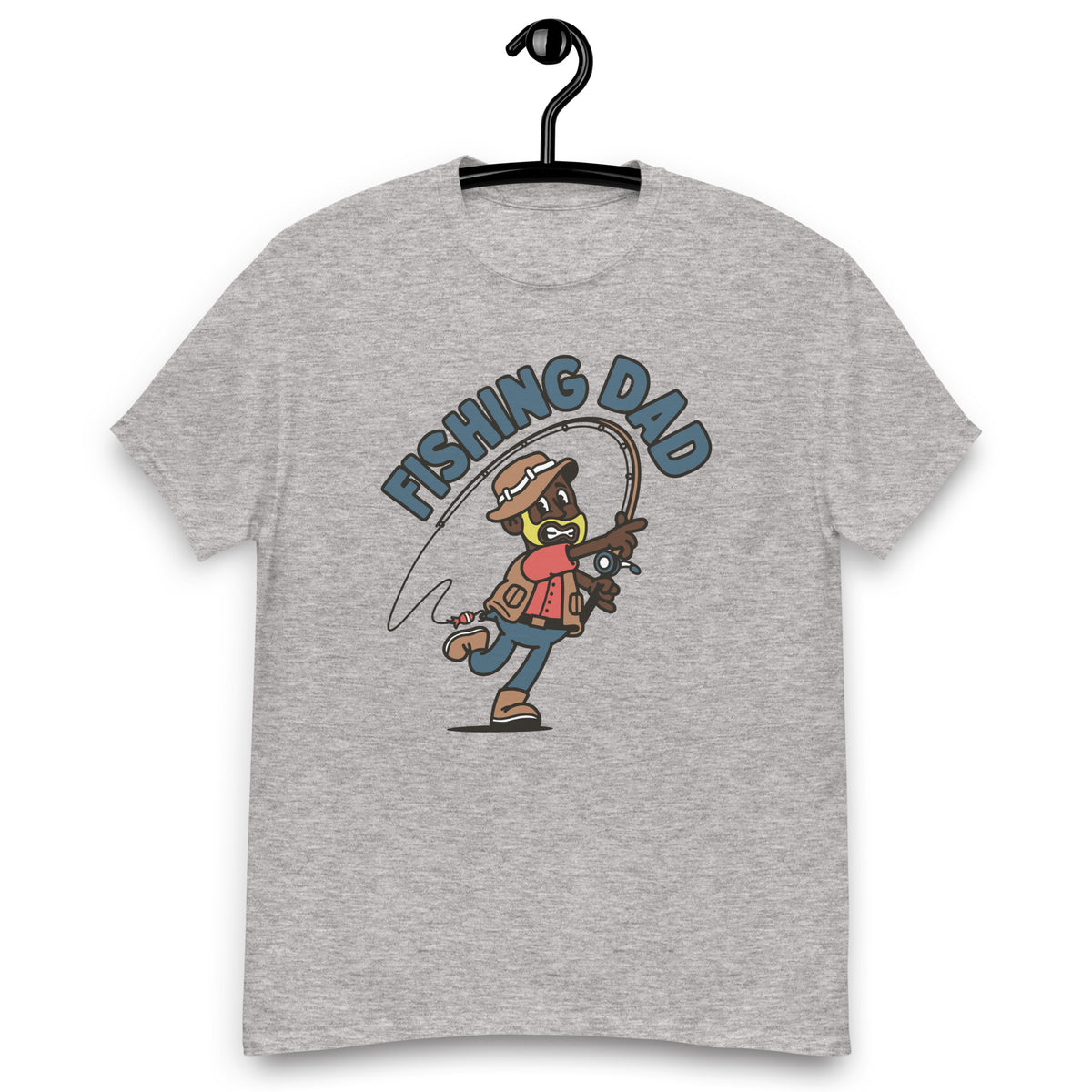 Fishing Blond Hair Dark Skin Tone No-Glasses Beard Dad T-Shirt