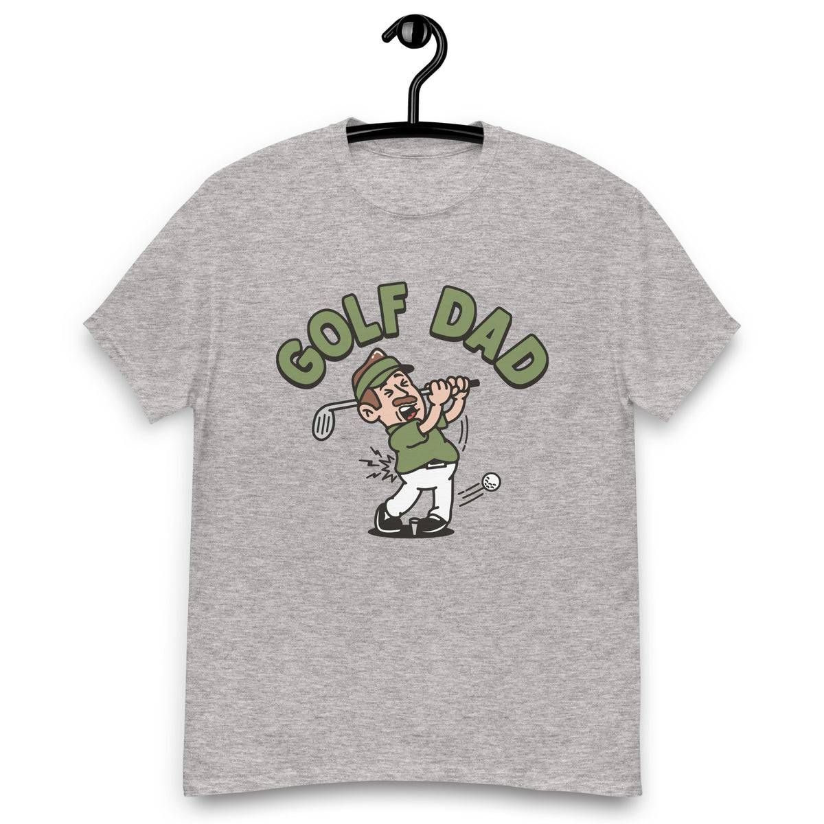Golf Brown Hair Light Skin Tone No-Glasses Moustache Dad T-Shirt