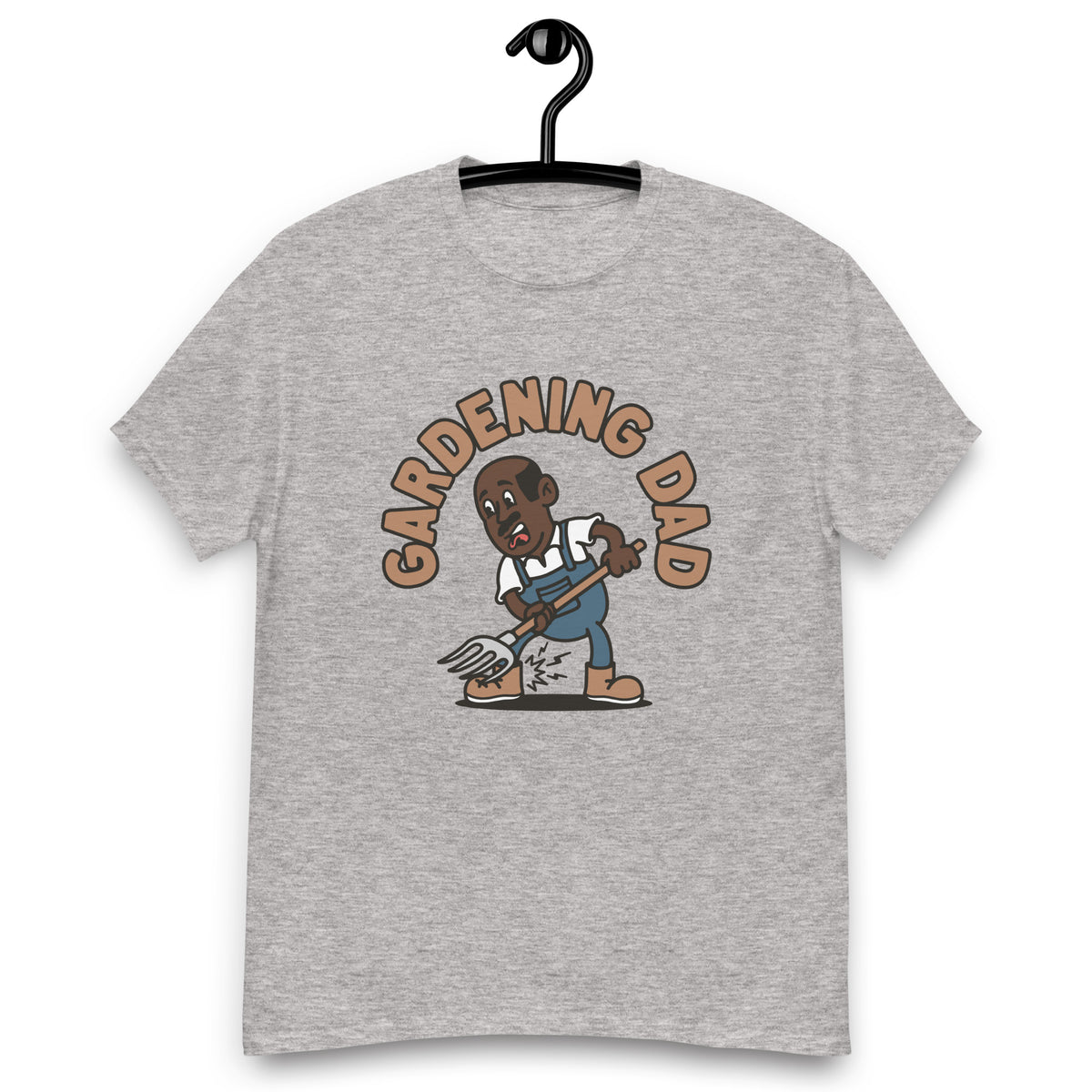 Gardening Black Hair Dark Skin Tone No-Glasses Bald Moustache Dad T-Shirt