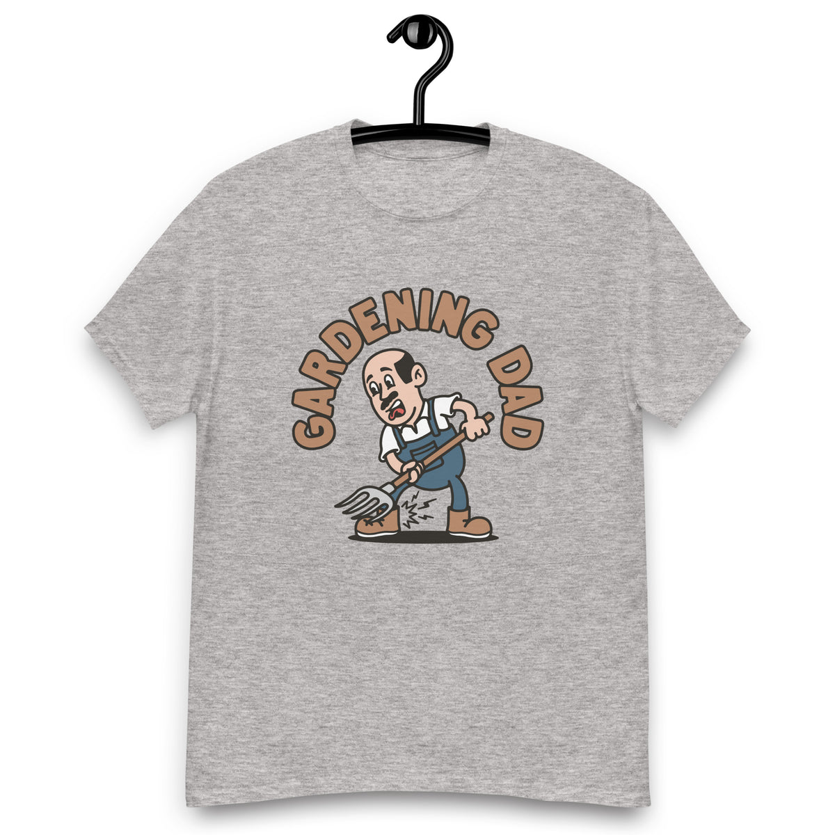 Gardening Black Hair Light Skin Tone No-Glasses Bald Moustache Dad T-Shirt