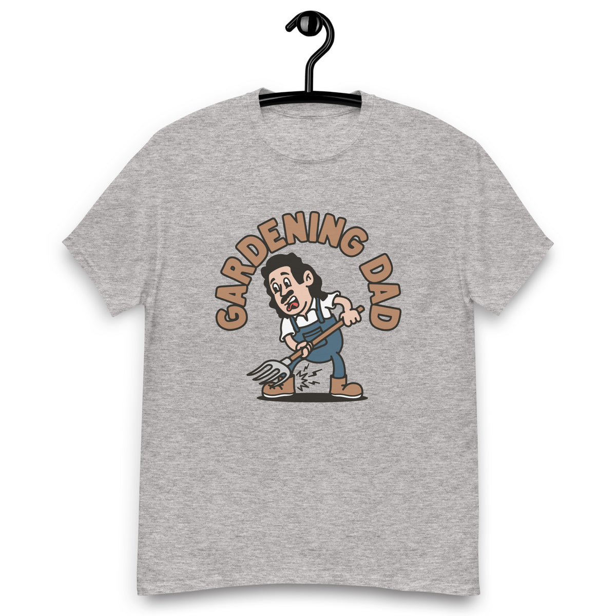 Gardening Black Hair Light Skin Tone No-Glasses Long Moustache Dad T-Shirt