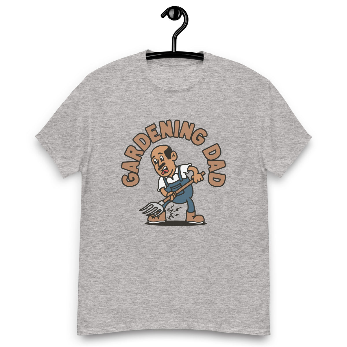Gardening Black Hair Tan Skin Tone No-Glasses Bald Moustache Dad T-Shirt