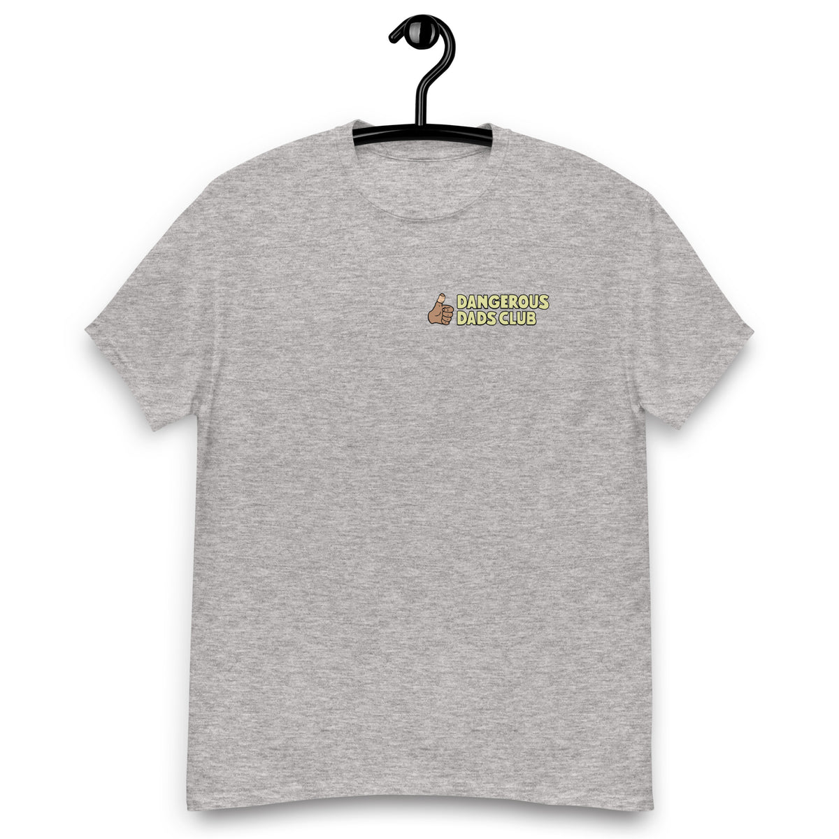 Dangerous Dads Club T-Shirt - yellow logo with tan thumb