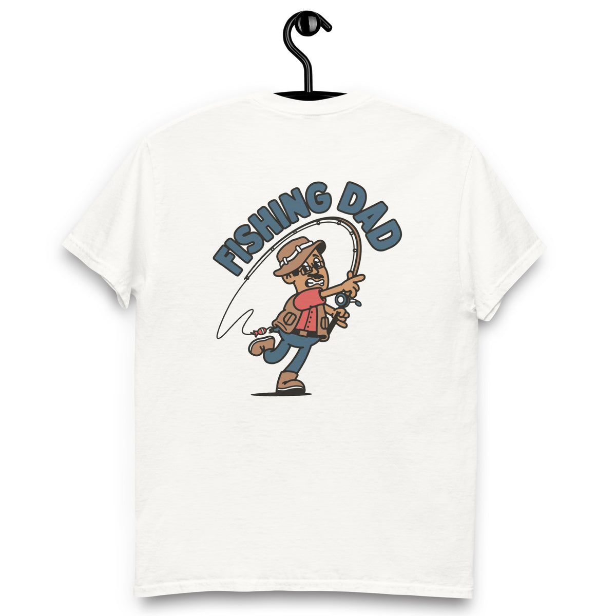 Fishing Black Hair Tan Skin Tone Glasses Moustache Dad T-Shirt