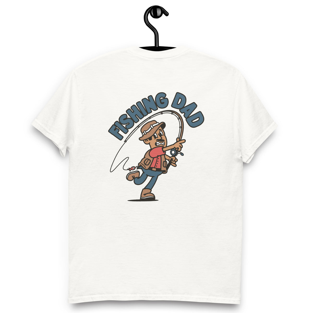 Fishing Black Hair Tan Skin Tone No-Glasses Moustache Dad T-Shirt