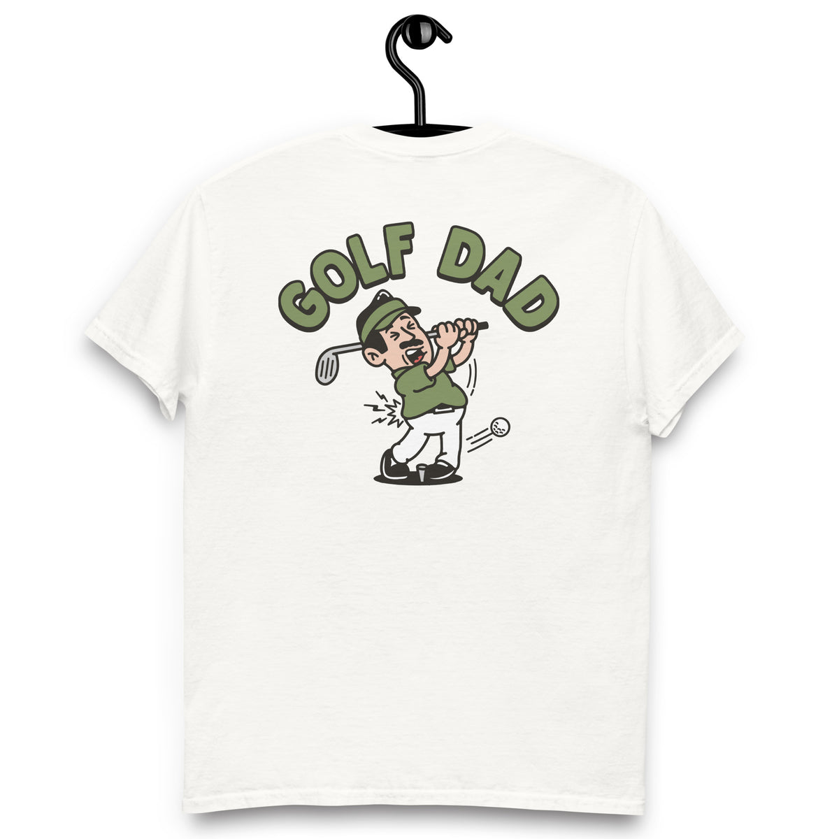 Golf Black Hair Light Skin Tone No-Glasses Moustache Dad T-Shirt