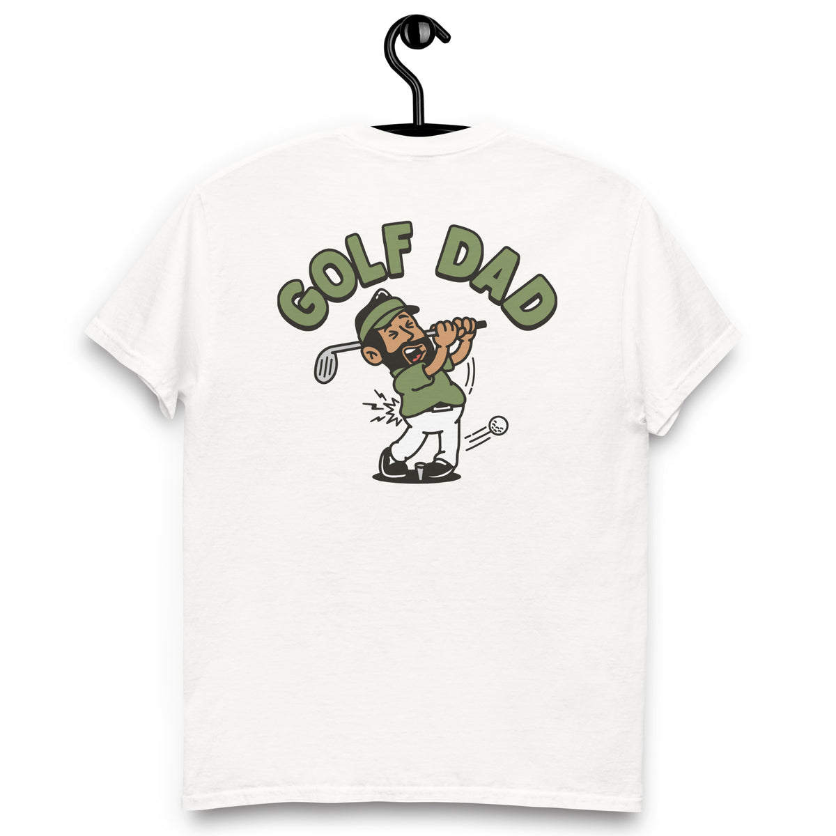 Golf Black Hair Tan Skin Tone No-Glasses Beard Dad T-Shirt