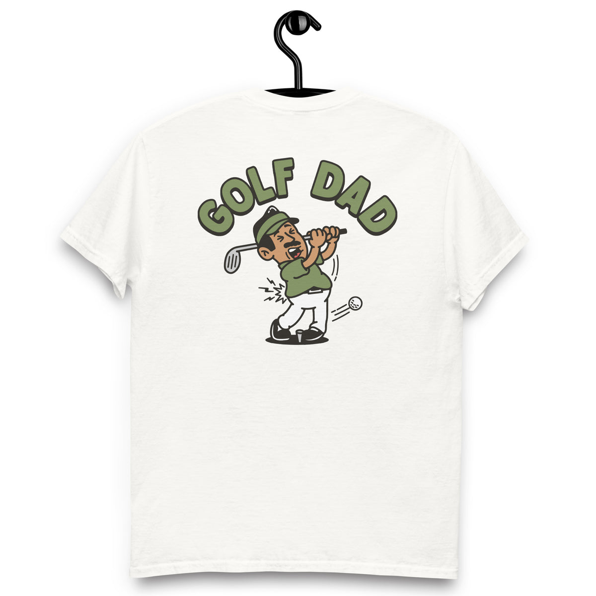 Golf Black Hair Tan Skin Tone No-Glasses Moustache Dad T-Shirt