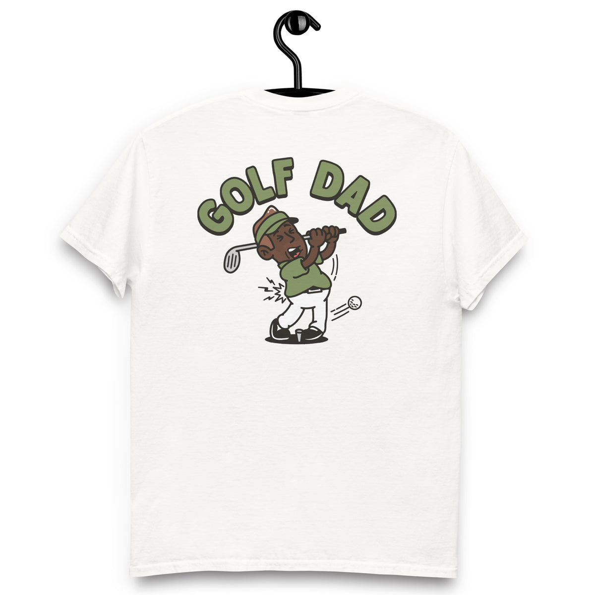 Golf Brown Hair Dark Skin Tone No-Glasses Stubble Dad T-Shirt