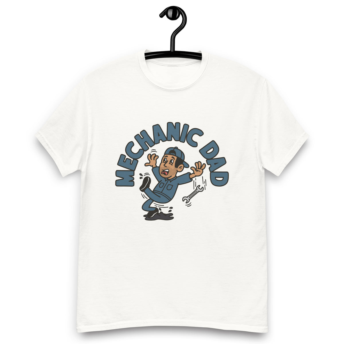 Mechanic Black Hair Tan Skin Tone No-Glasses Stubble Dad T-Shirt
