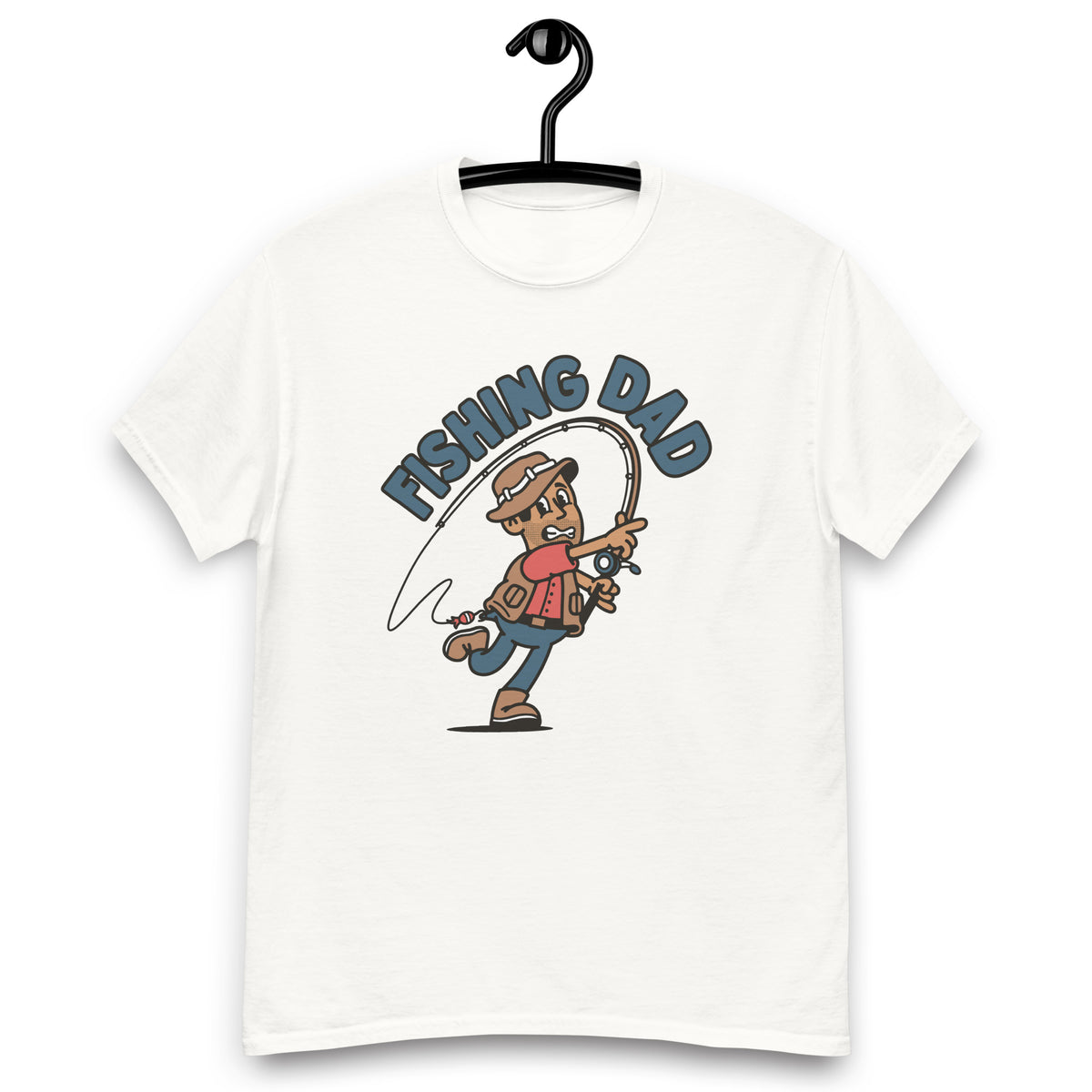 Fishing Black Hair Tan Skin Tone No-Glasses Stubble Dad T-Shirt