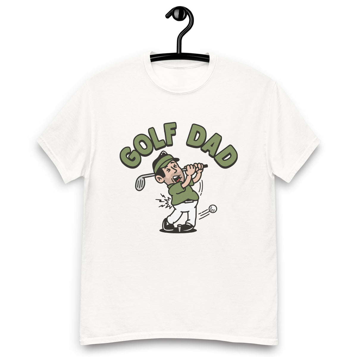 Golf Black Hair Light Skin Tone No-Glasses Stubble Dad T-Shirt