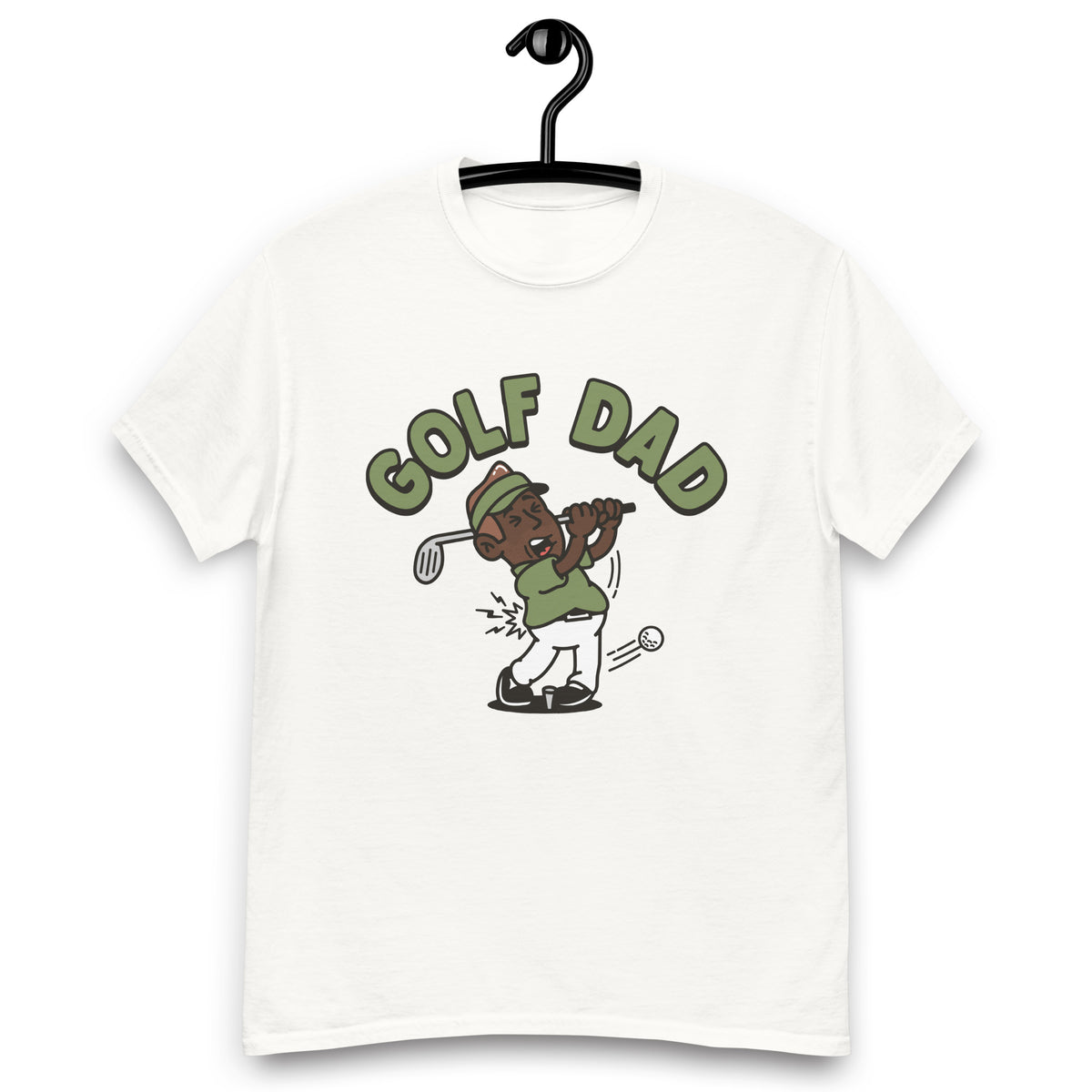 Golf Brown Hair Dark Skin Tone No-Glasses Stubble Dad T-Shirt