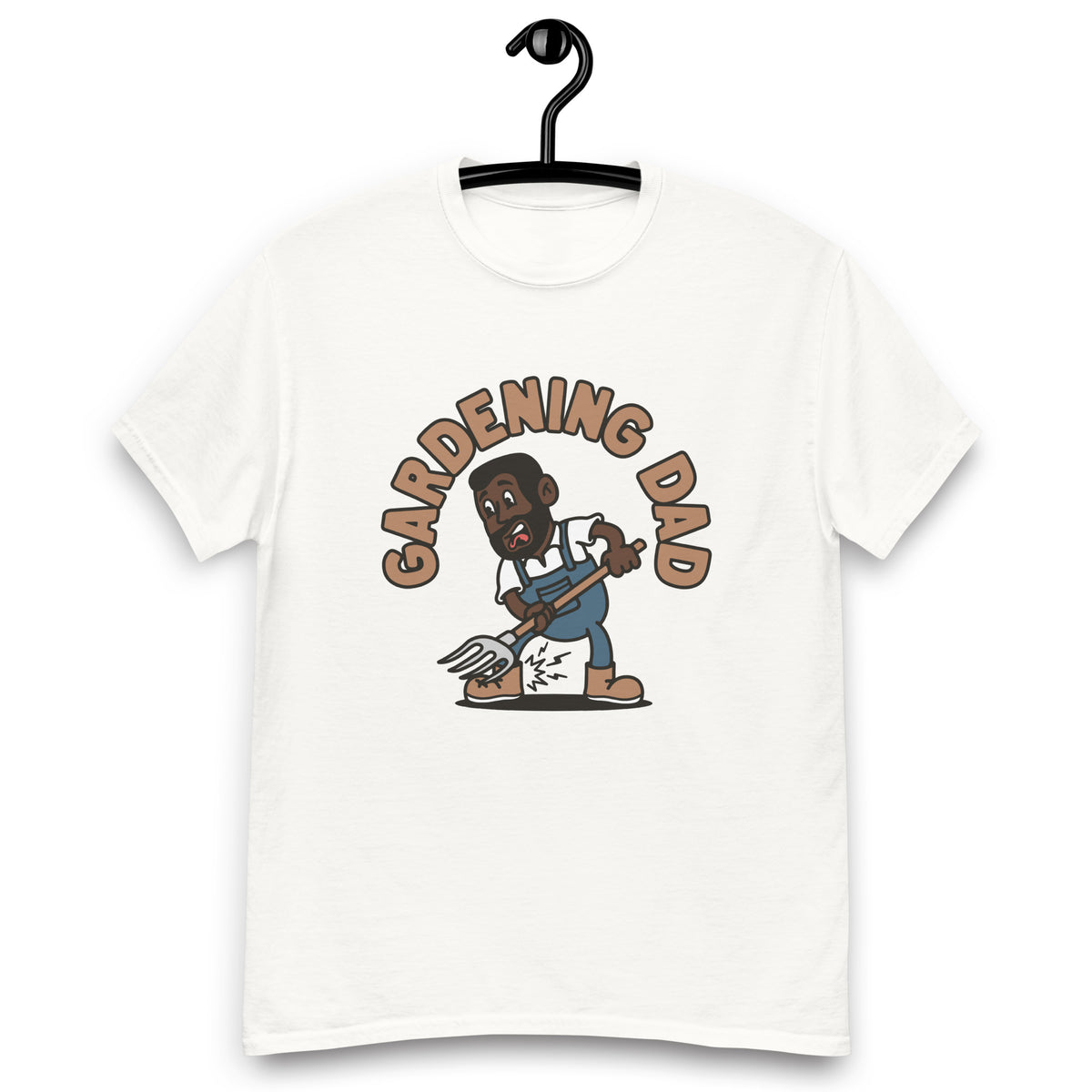 Gardening Black Hair Dark Skin Tone No-Glasses Short Beard Dad T-Shirt