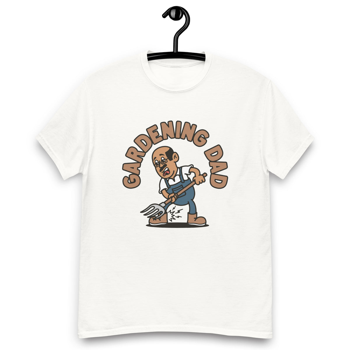 Gardening Black Hair Tan Skin Tone Glasses Bald Moustache Dad T-Shirt