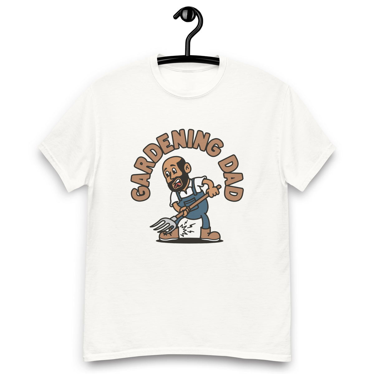 Gardening Black Hair Tan Skin Tone No-Glasses Bald Beard Dad T-Shirt