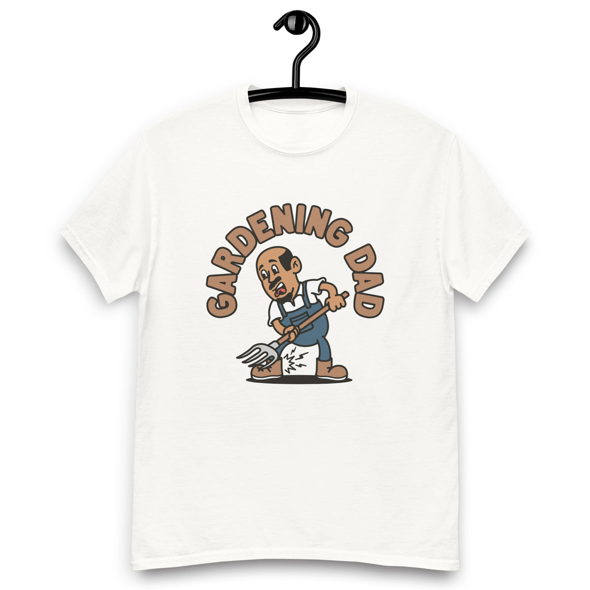 Gardening Black Hair Tan Skin Tone No-Glasses Bald Moustache & Chin Beard Dad T-Shirt