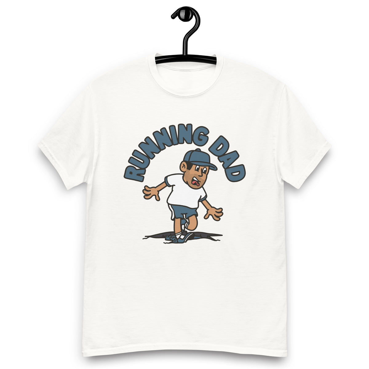 Running Black Hair Tan Skin Tone No-Glasses Stubble Dad T-Shirt
