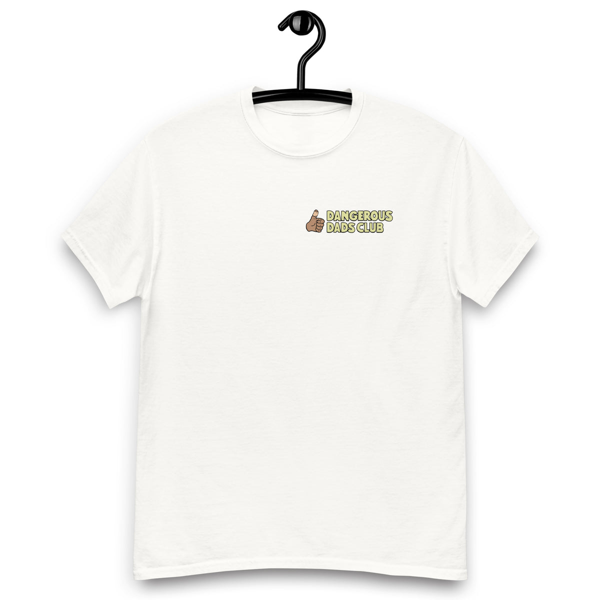 Dangerous Dads Club T-Shirt - yellow logo with tan thumb