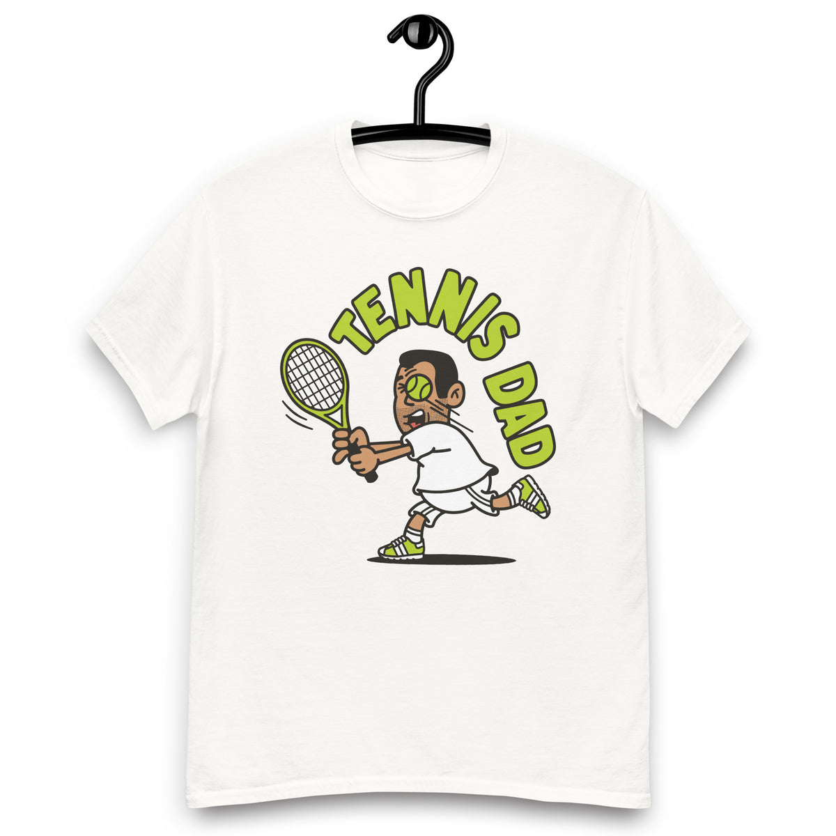 Tennis Black Hair Tan Skin Tone No-Glasses Short Stubble Dad T-Shirt