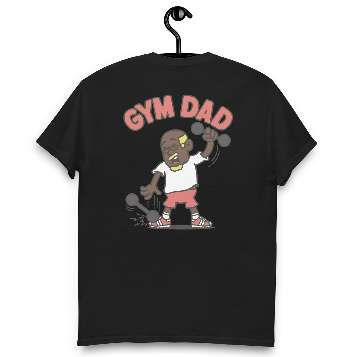 Gym Blond Hair Dark Skin Tone Glasses Bald Moustache & Chin Beard Dad T-Shirt