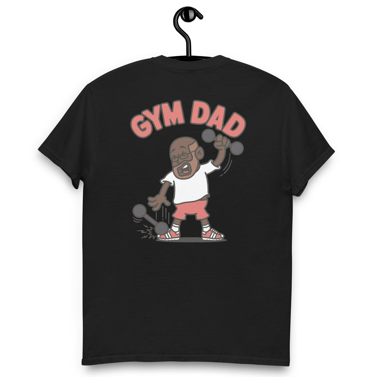 Gym Brown Hair Dark Skin Tone Glasses Bald Beard Dad T-Shirt