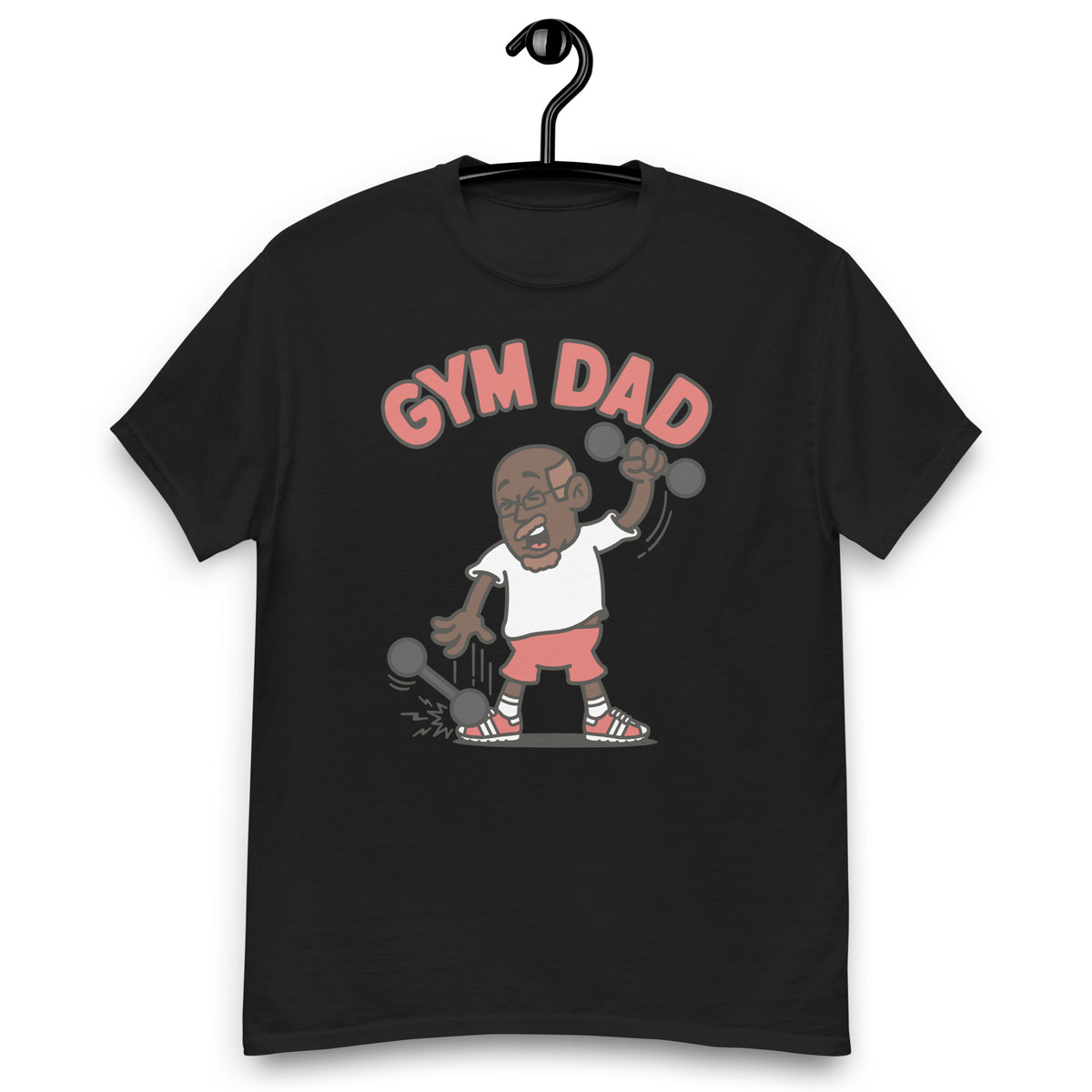 Gym Brown Hair Dark Skin Tone Glasses Bald Moustache & Chin Beard Dad T-Shirt