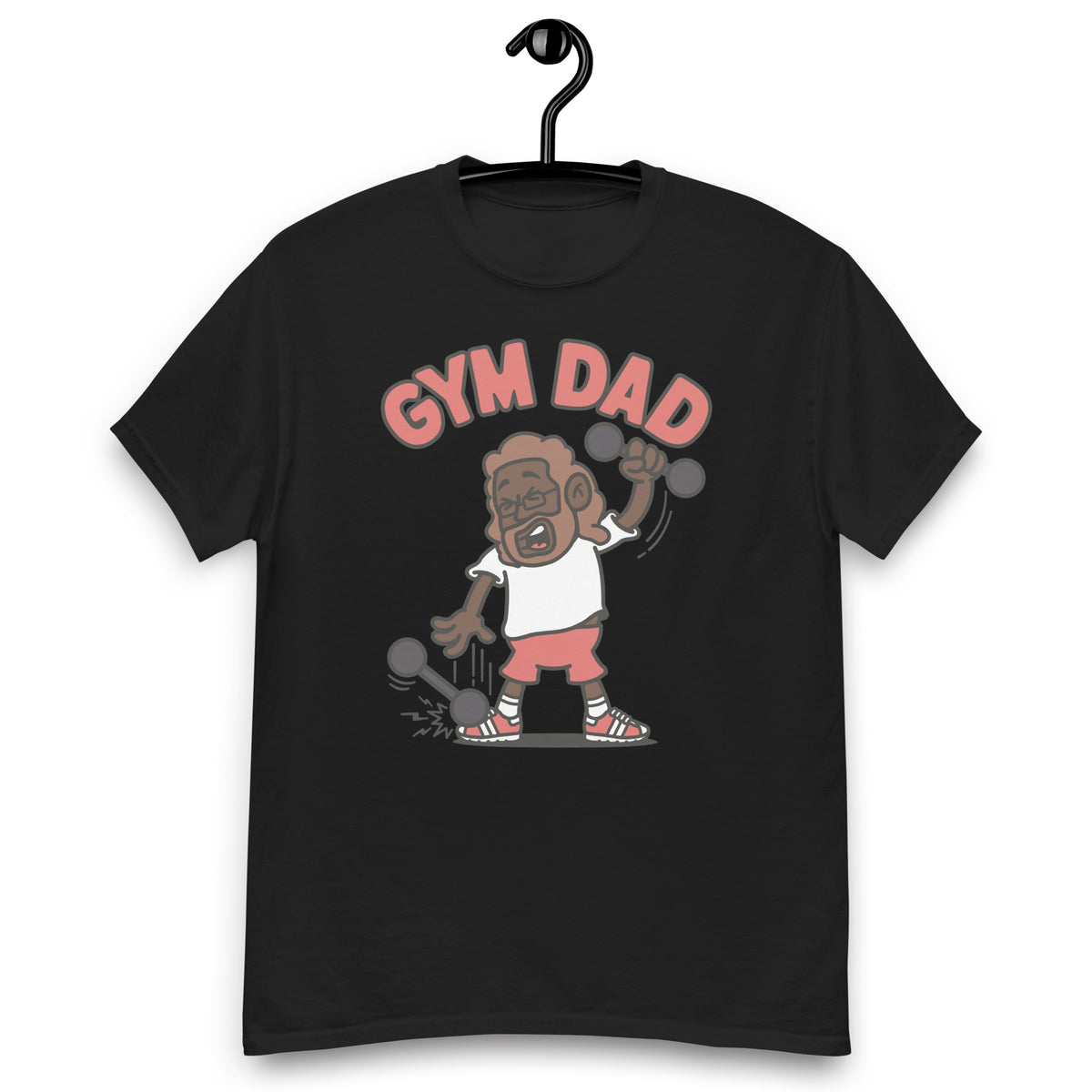 Gym Brown Hair Dark Skin Tone Glasses Long Beard Dad T-Shirt