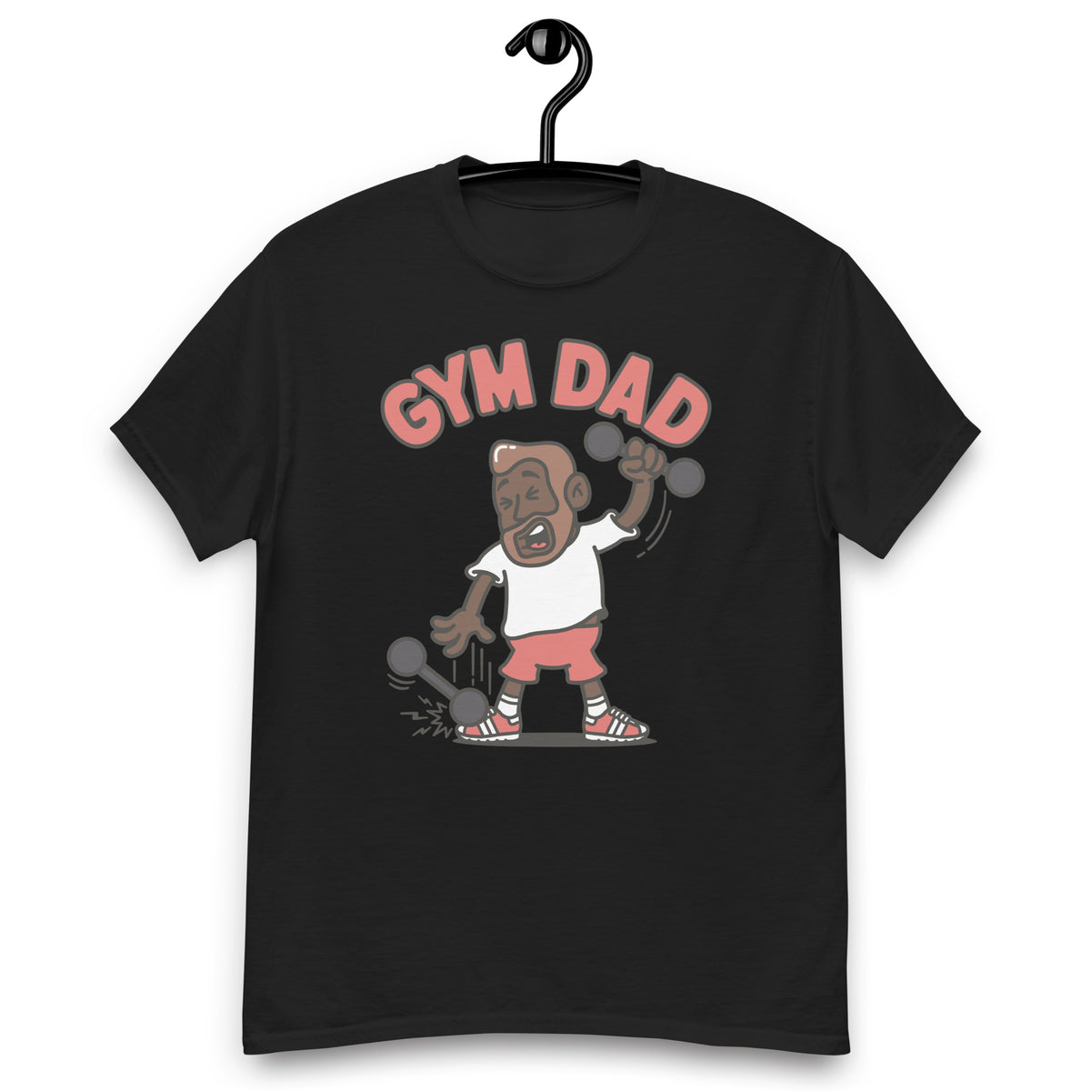 Gym Brown Hair Dark Skin Tone No-Glasses Medium Beard Dad T-Shirt