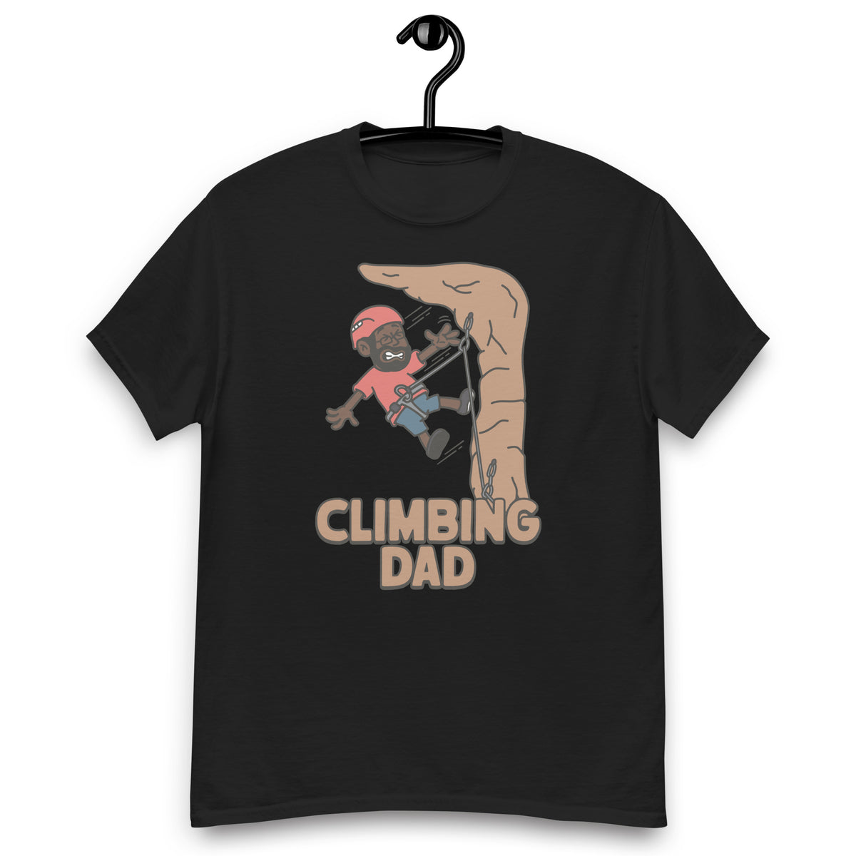 Climbing Black Hair Dark Skin Tone Glasses Beard Dad T-Shirt