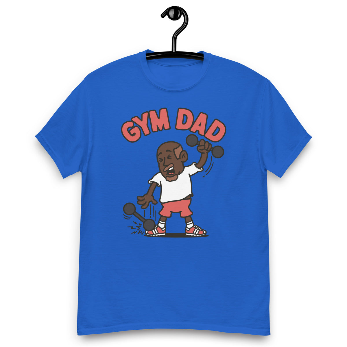 Gym Brown Hair Dark Skin Tone No-Glasses Bald Moustache & Chin Beard Dad T-Shirt