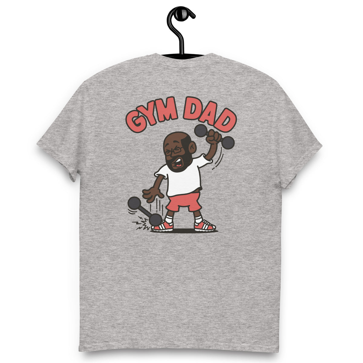 Gym Black Hair Dark Skin Tone Glasses Bald Beard Dad T-Shirt