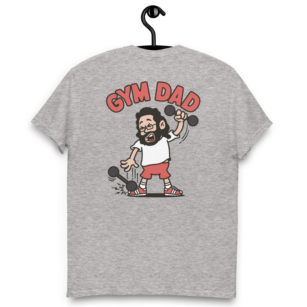 Gym Black Hair Light Skin Tone Glasses Long Beard Dad T-Shirt
